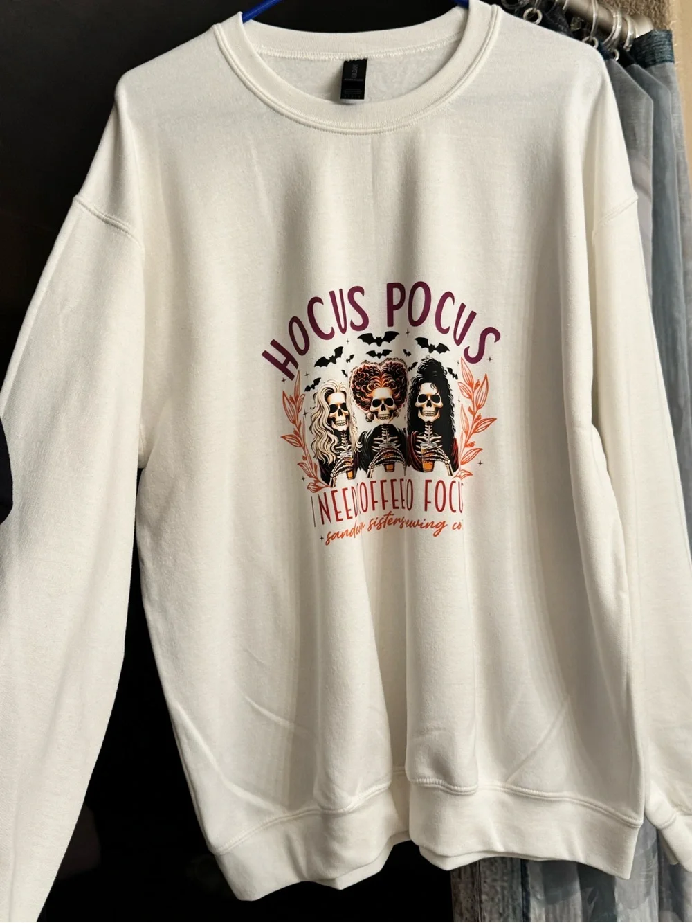 Hocus Pocus 'I Need Coffee to Focus' Halloween Tee - Cream